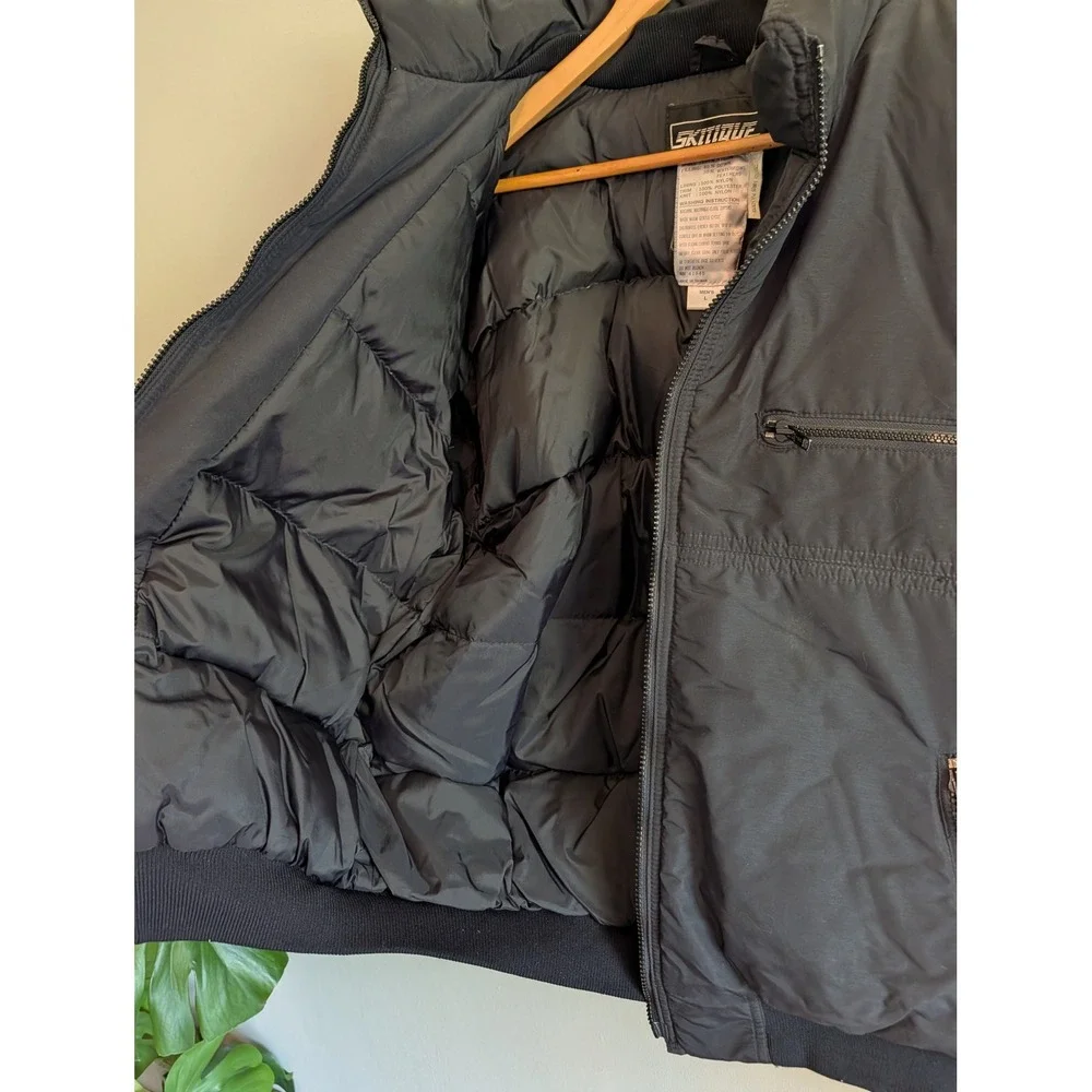 Vtg 70s/80s Skitique International Down Snow Jacket Black Blue Stripe Mens L Ski